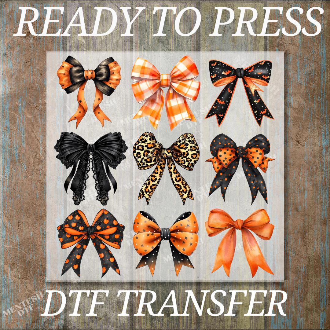 Halloween Coquette Bow DTF Transfer, Ghost and Pumpkin Print, Preppy Spooky Season Design, Ready To Press Heat Transfer, Cold Peel DTF