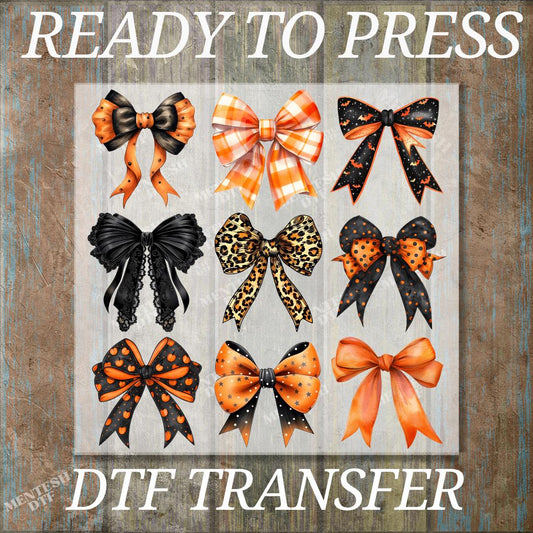 Halloween Coquette Bow DTF Transfer, Ghost and Pumpkin Print, Preppy Spooky Season Design, Ready To Press Heat Transfer, Cold Peel DTF