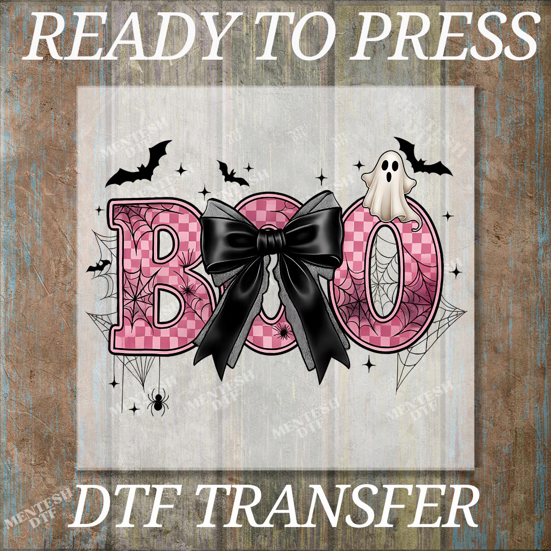 Boo Halloween Coquette DTF Transfer, Cute Bow Halloween Print, Preppy Boo Ready To Press Heat Transfer, Girly Spooky Shirt Design