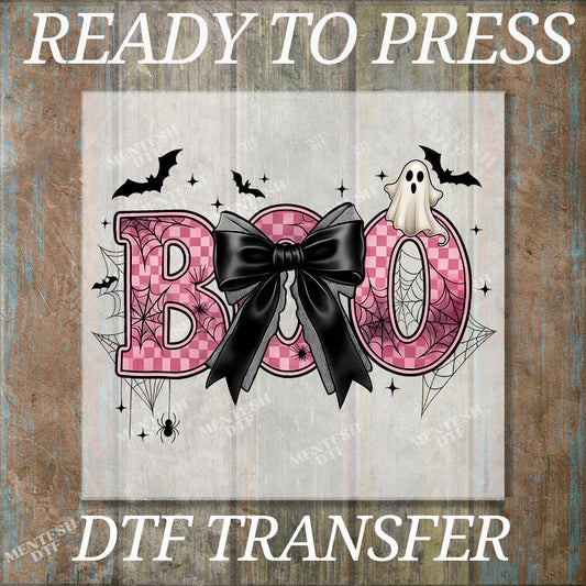 Boo Halloween Coquette DTF Transfer, Cute Bow Halloween Print, Preppy Boo Ready To Press Heat Transfer, Girly Spooky Shirt Design
