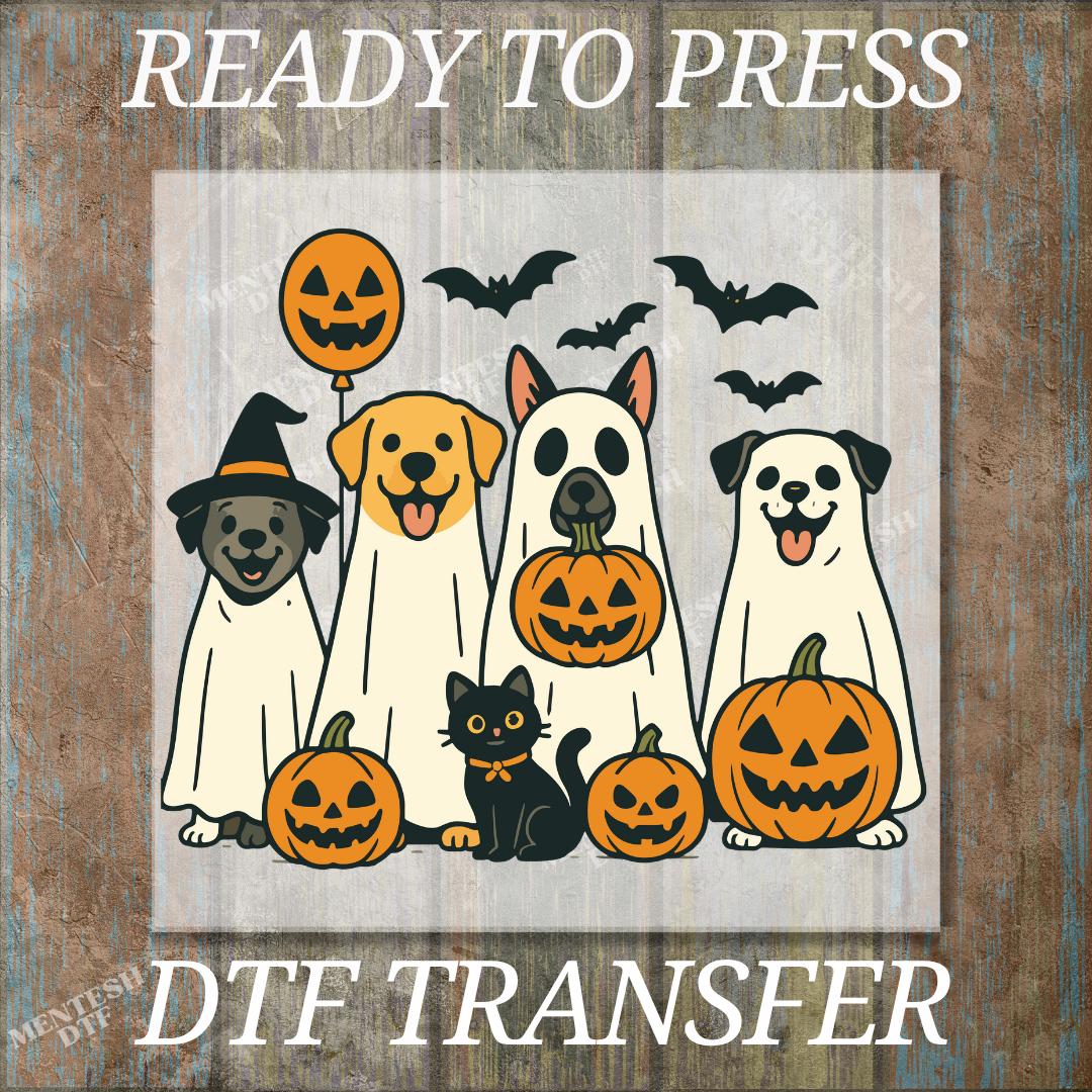 Halloween Dogs DTF Transfer, Ready to Press Spooky Paw & Ghost Design