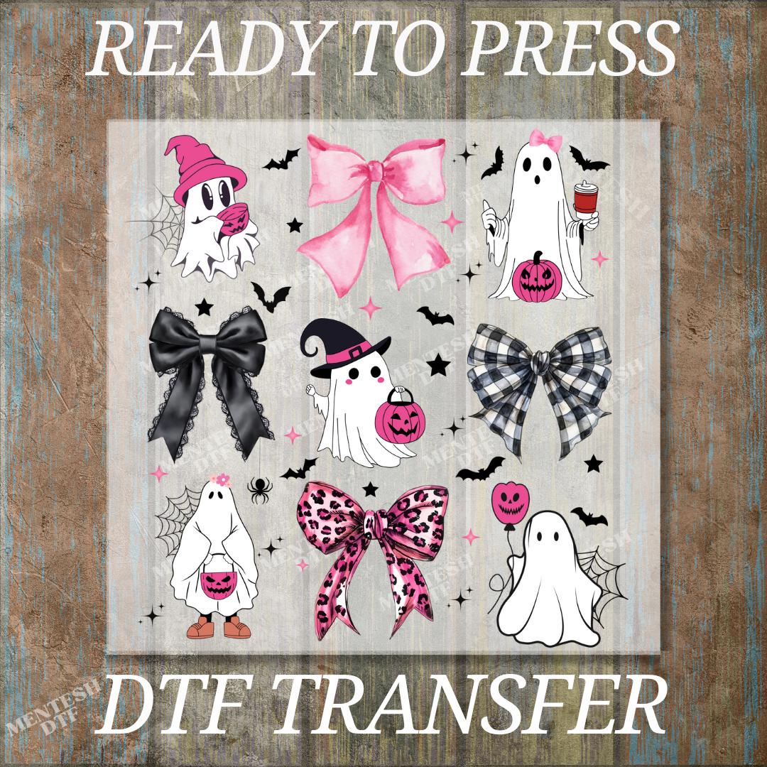 Halloween Cute Ghost Ready to Press DTF, Pumpkin Coquette Bow Transfer, Retro Spooky Print, Fall Ghost Shirt Decal, Halloween DTF