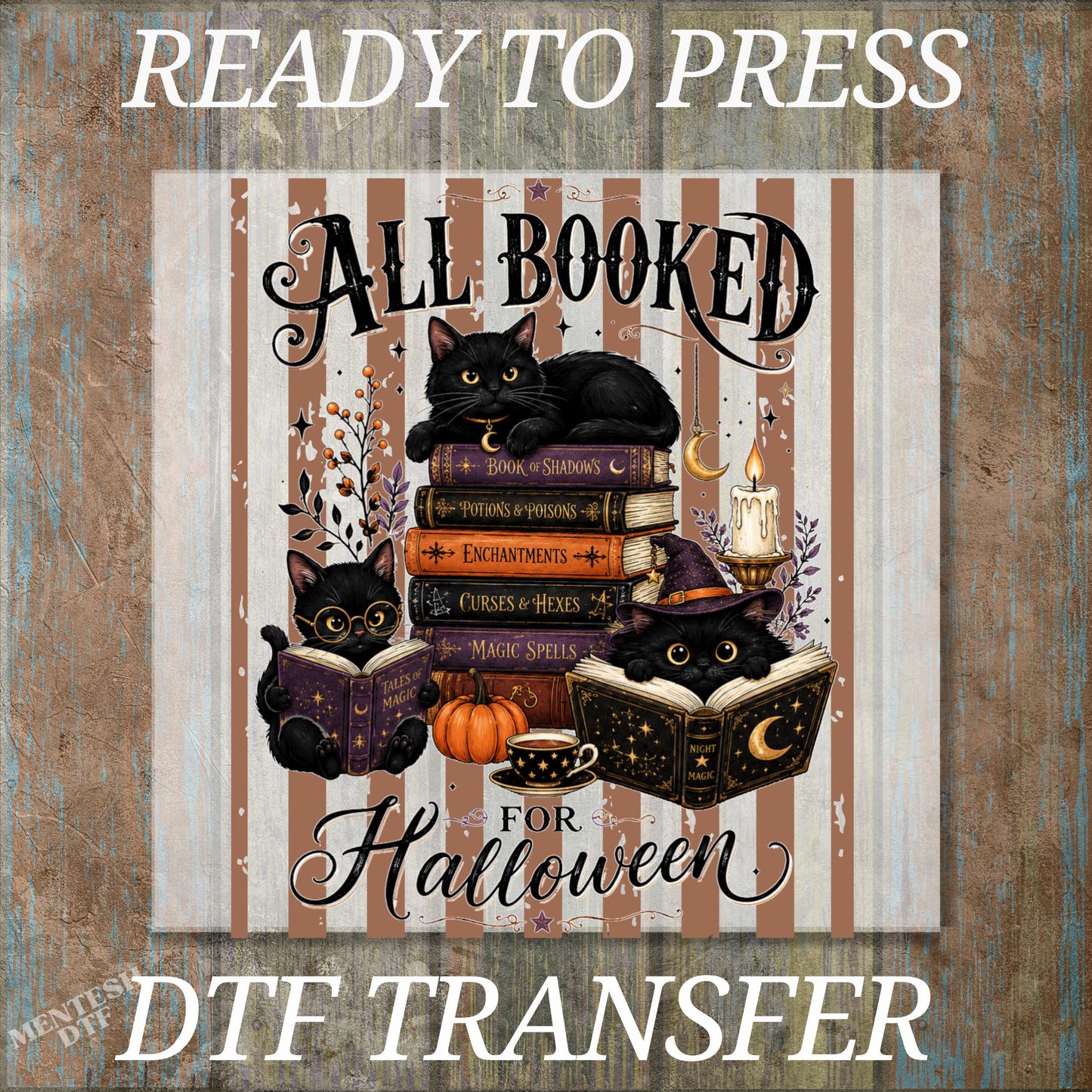 Halloween DTF Transfers, Book Lover Halloween Shirt, Black Cat Spooky Reader, Ready to Press Iron On Transfer, All Booked For Halloween