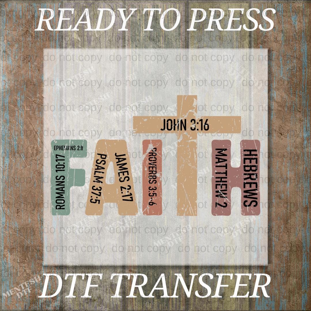 Faith Cross DTF Transfer, Christian Ready to Press Heat Transfer Print