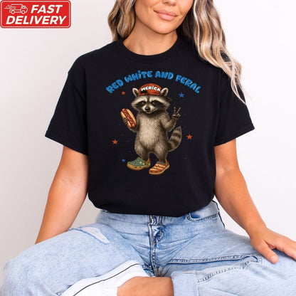 Red White And Feral Racoon 4th Of July Dtf (df-1)