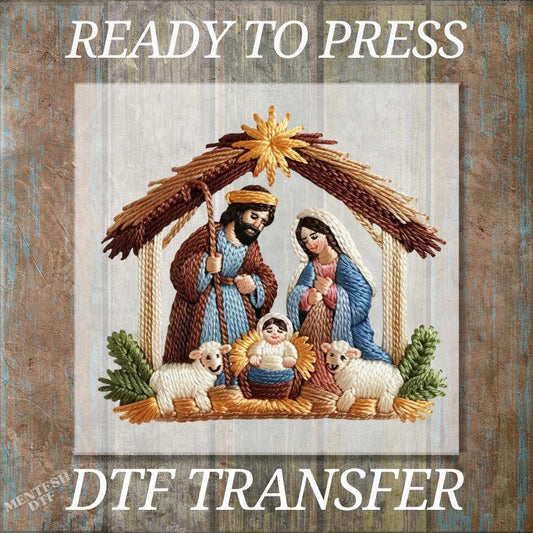 Preppy Christian DTF Transfer, Ready to Press Faux Yarn Christmas Winter Holiday Design