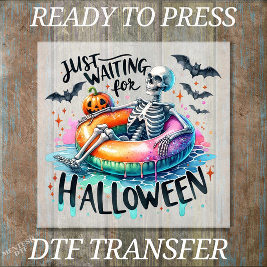 Summerween DTF Transfers, Ready to Press Heat Transfer, Beach Halloween T-Shirt Transfers, Skull Skeleton Direct to Film