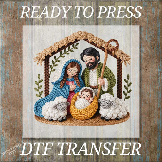 Preppy Christian DTF Transfer, Ready to Press Faux Yarn Christmas Winter Holiday Design