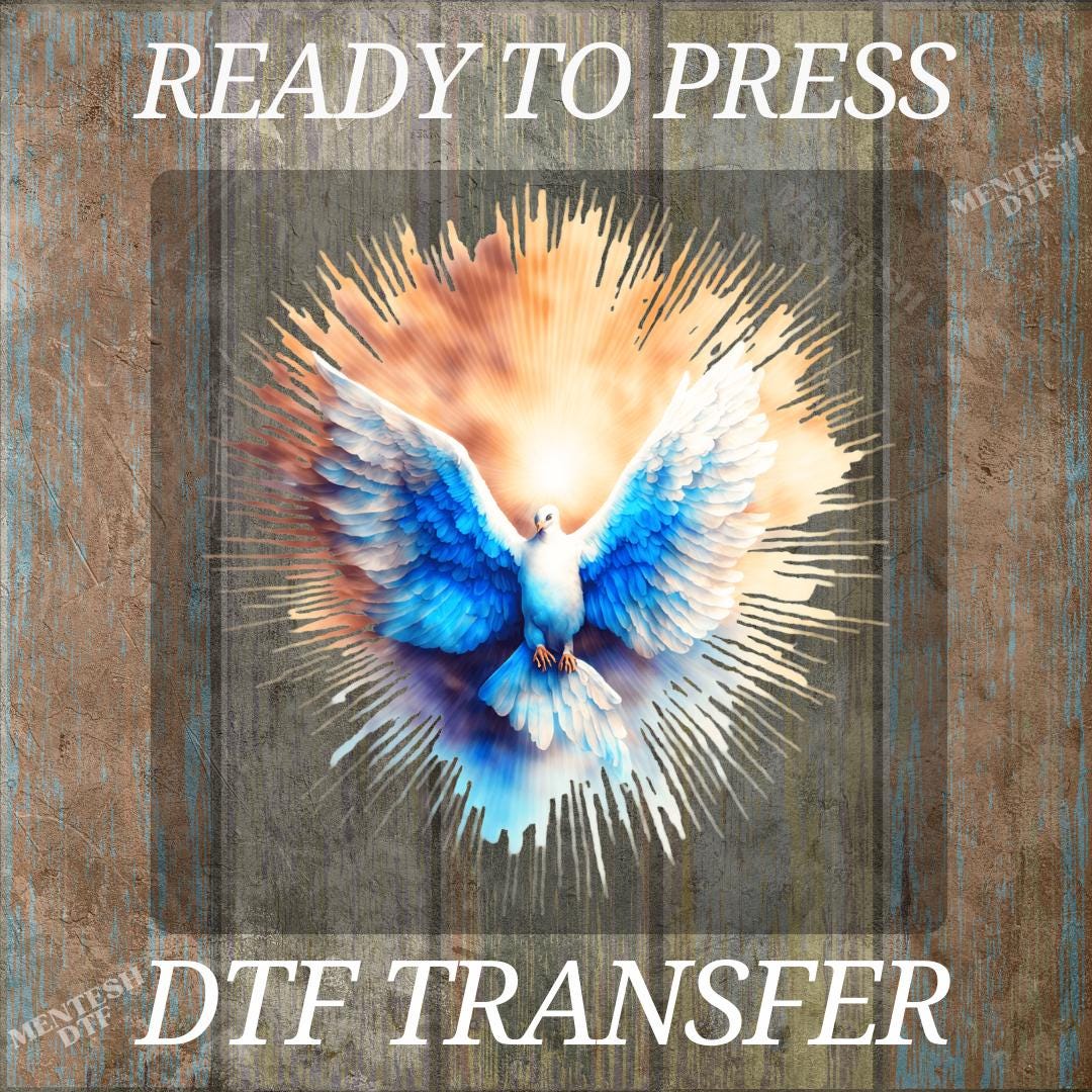 Christian Holy Dove DTF Transfer, Fire & Light Design Ready To Press, Holy Spirit Religious Print, Faith Heat Press DTF, Cold Peel