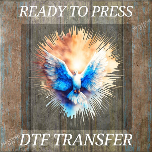 Christian Holy Dove DTF Transfer, Fire & Light Design Ready To Press, Holy Spirit Religious Print, Faith Heat Press DTF, Cold Peel