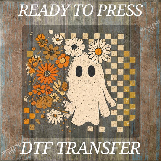Halloween Ghost DTF Transfer, Girly Pumpkin Boho Floral Ghost Heat Transfer, Cute Fall Halloween Ready to Press Shirt Design