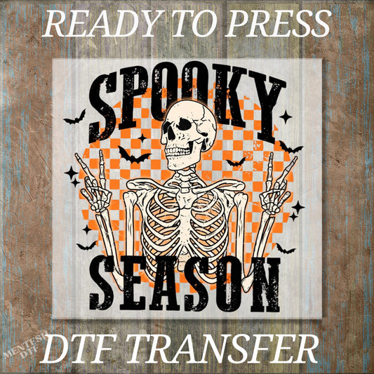 Spooky Season DTF Transfer, Halloween Skeleton DTF Print, Ready to Press Heat Transfer, Full Color Halloween Transfer, DTF Prints