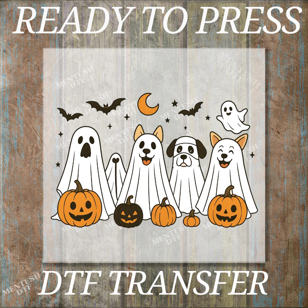 Halloween Puppy Ghost DTF Transfers, Spooky Dog Shirt Prints, Ready To Press Heat Transfers, Cute Halloween Pet Designs, Cold Peel DTF