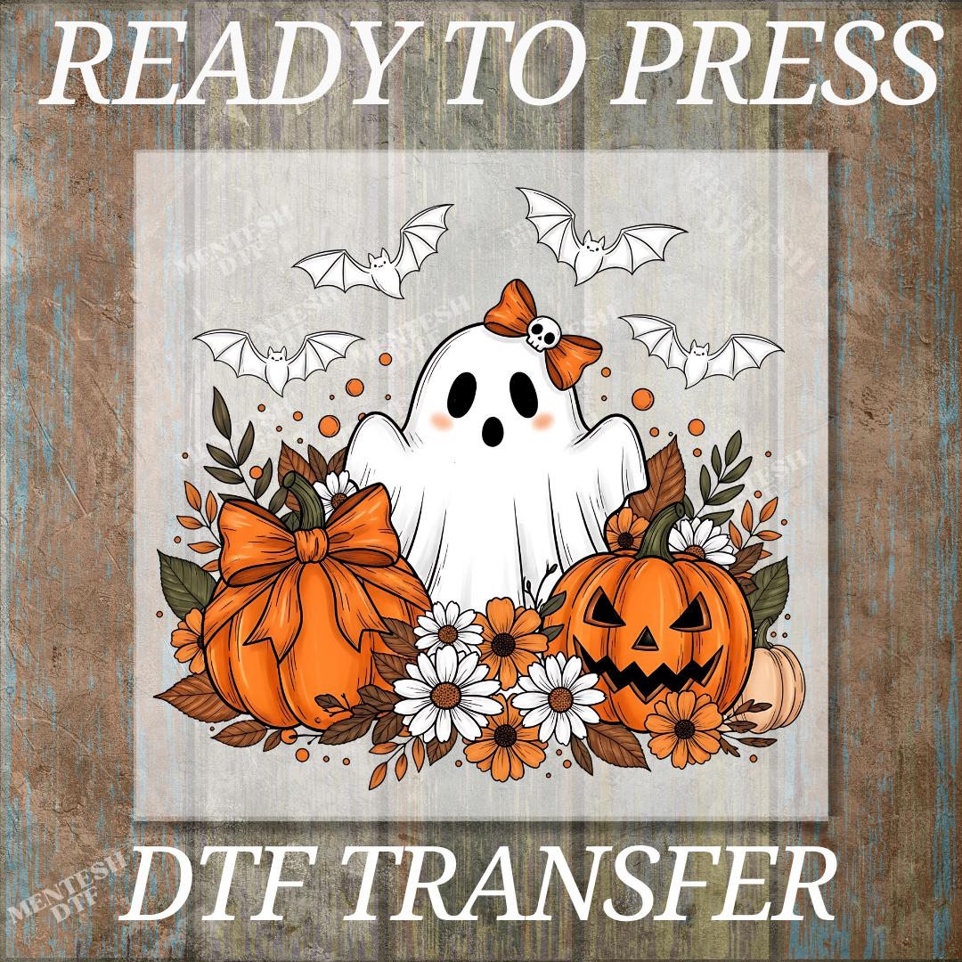 Retro Floral Ghost DTF Transfer, Cute Checkered Halloween Print, Neon Spooky Season Shirt, Girly Ghost Ready To Press Heat Transfer