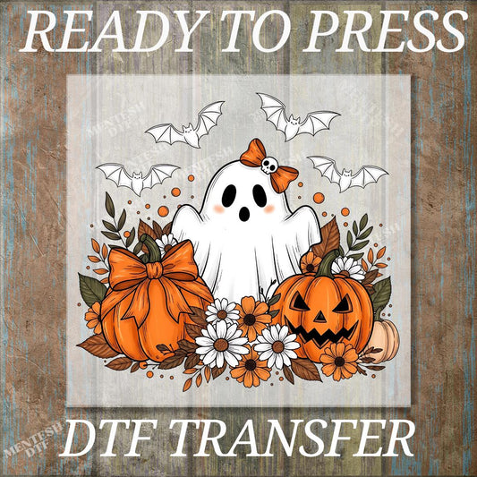 Retro Floral Ghost DTF Transfer, Cute Checkered Halloween Print, Neon Spooky Season Shirt, Girly Ghost Ready To Press Heat Transfer