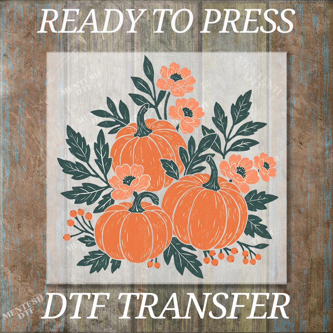 Floral Pumpkin DTF Transfer, Boho Halloween Shirt Design, Vintage Graphic Tee Print, Ready to Press Spooky Season Heat Transfer