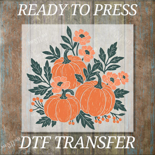 Floral Pumpkin DTF Transfer, Boho Halloween Shirt Design, Vintage Graphic Tee Print, Ready to Press Spooky Season Heat Transfer