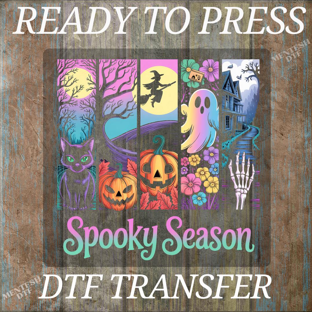 Spooky Season DTF Transfer, Retro Halloween Heat Press Print, Pumpkin Witchy Bats Ready To Press, Spooky Vibes Shirt Design