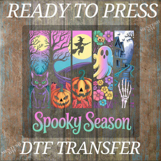 Spooky Season DTF Transfer, Retro Halloween Heat Press Print, Pumpkin Witchy Bats Ready To Press, Spooky Vibes Shirt Design