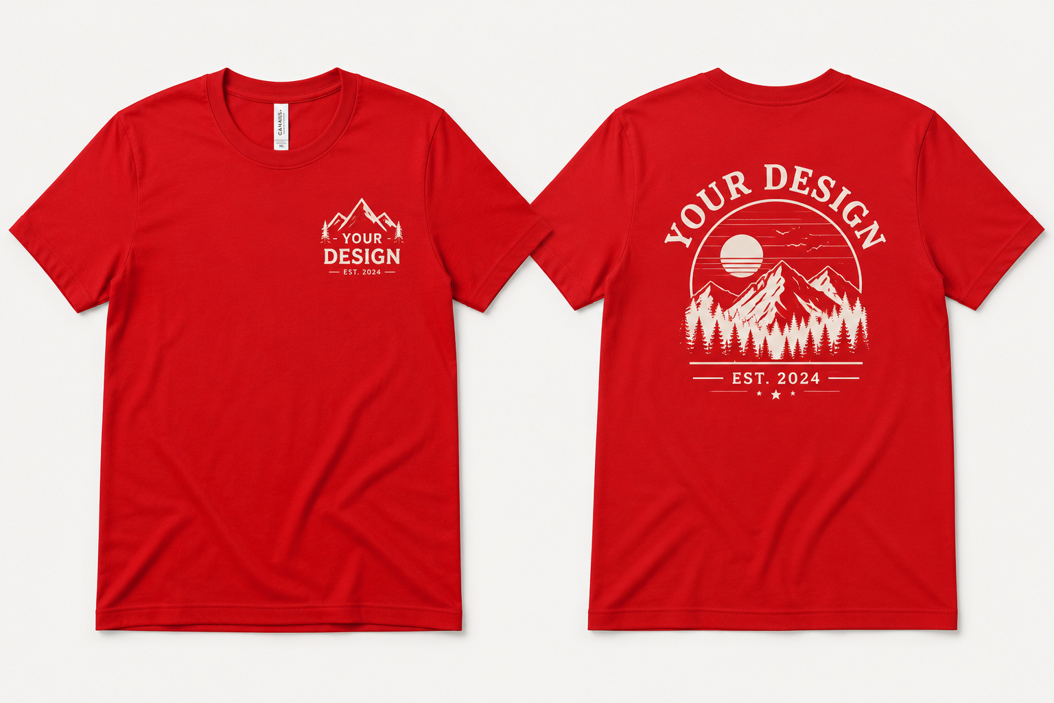 Custom Business Logo T Shirt Mockup, Bella + Canvas 3001 Style, Front and Back Printing, Pocket Logo Placement, Company Uniform Shirt, Professional Branding Apparel