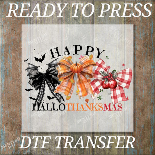 Happy Halloween Coquette DTF, Hallothanksmas Bow Heat Transfer, Spooky to Christmas DTF Print, Cute Holiday Shirt Ready To Press