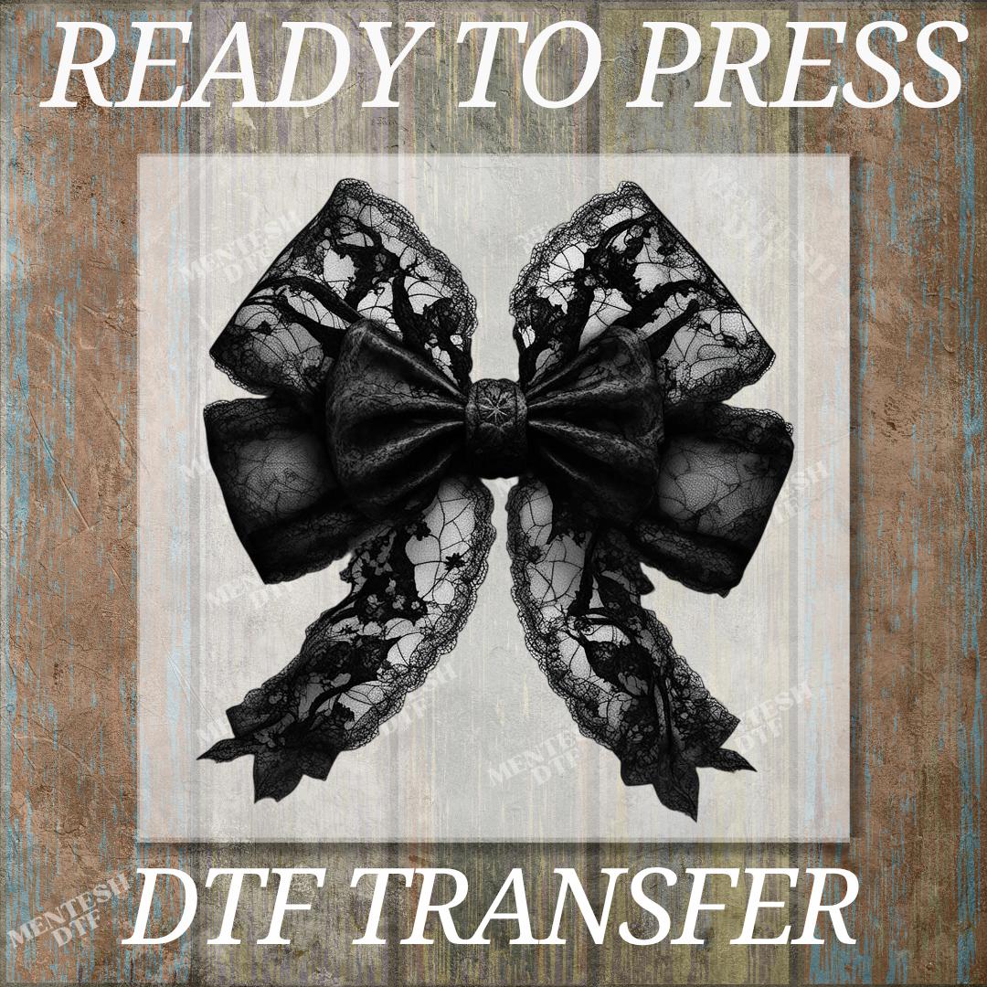 Halloween Black Coquette DTF Transfer, Spooky Lace Bow Ready to Press, Grunge Cute Halloween Shirt Print, Fall Coquette Heat Transfer