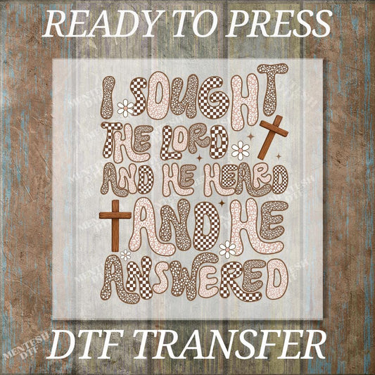 I Sought The Lord DTF Transfer, Ready to Press Christian Jesus Faith Design