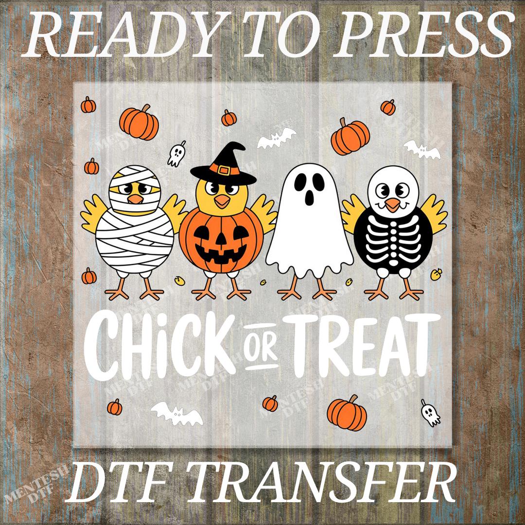 Chick Or Treat DTF Transfer, Funny Chicken Halloween Ready To Press, Cute Farm Halloween Shirt Print, Spooky Season Heat Transfer